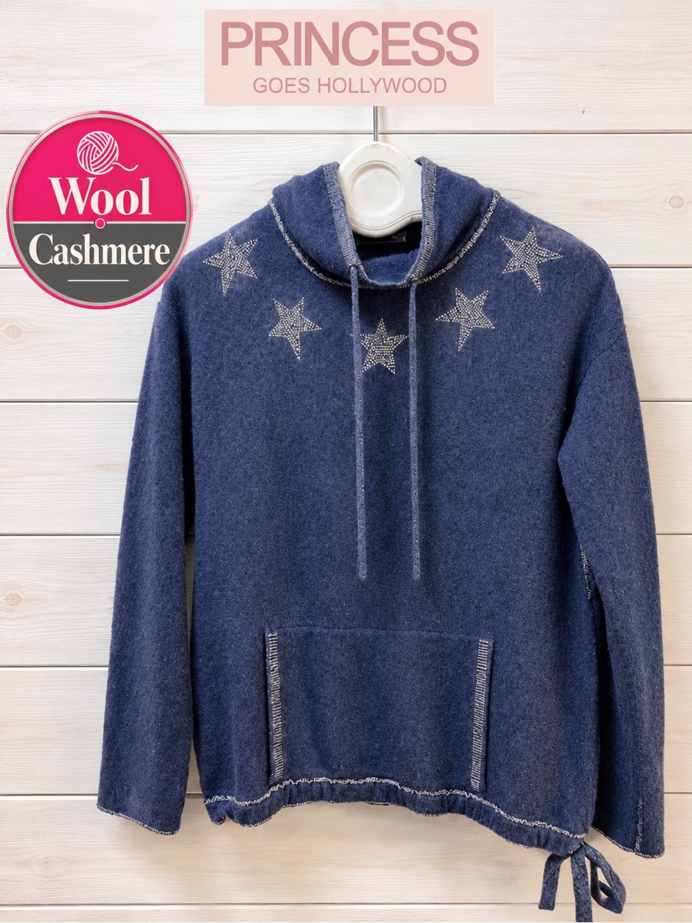 PRINCESS GOES HOLLYWOOD – Blue Wool & Cashmere Sweater with Stars (Size 40 )